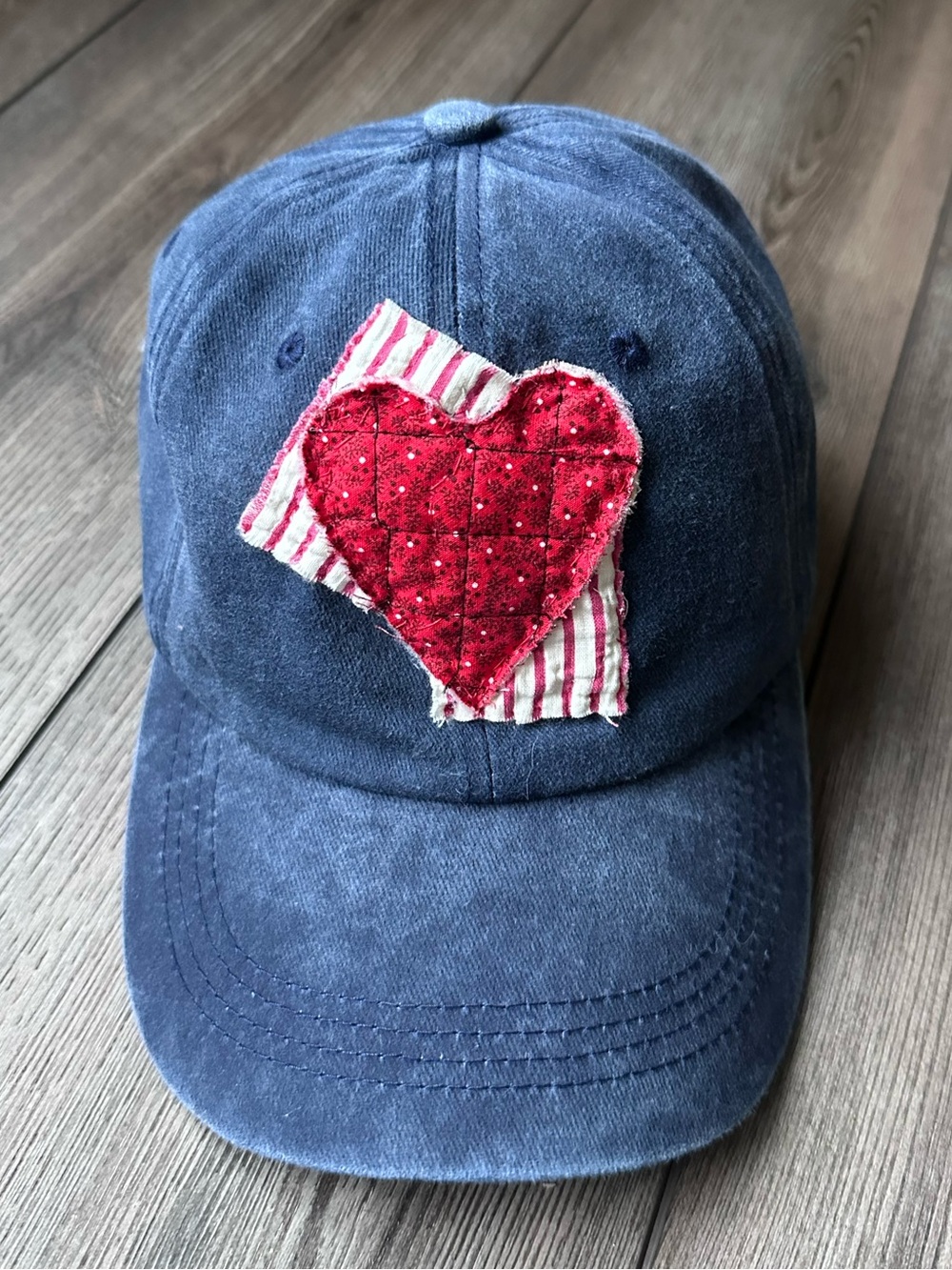 Quilted Heart Baseball Hat; Handmade Upcycled Hat; Shabby Chic Hat